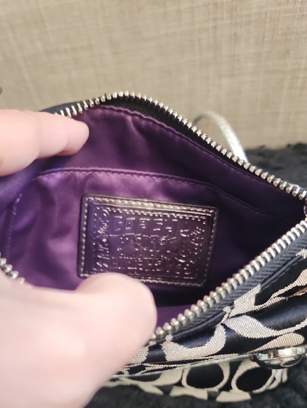 Coach Black and Beige Signature Mini Shoulder Bag with Silver Accents - Picture 5 of 6